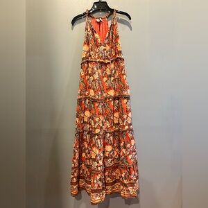 Floral Halter Maxi Dress - Orange